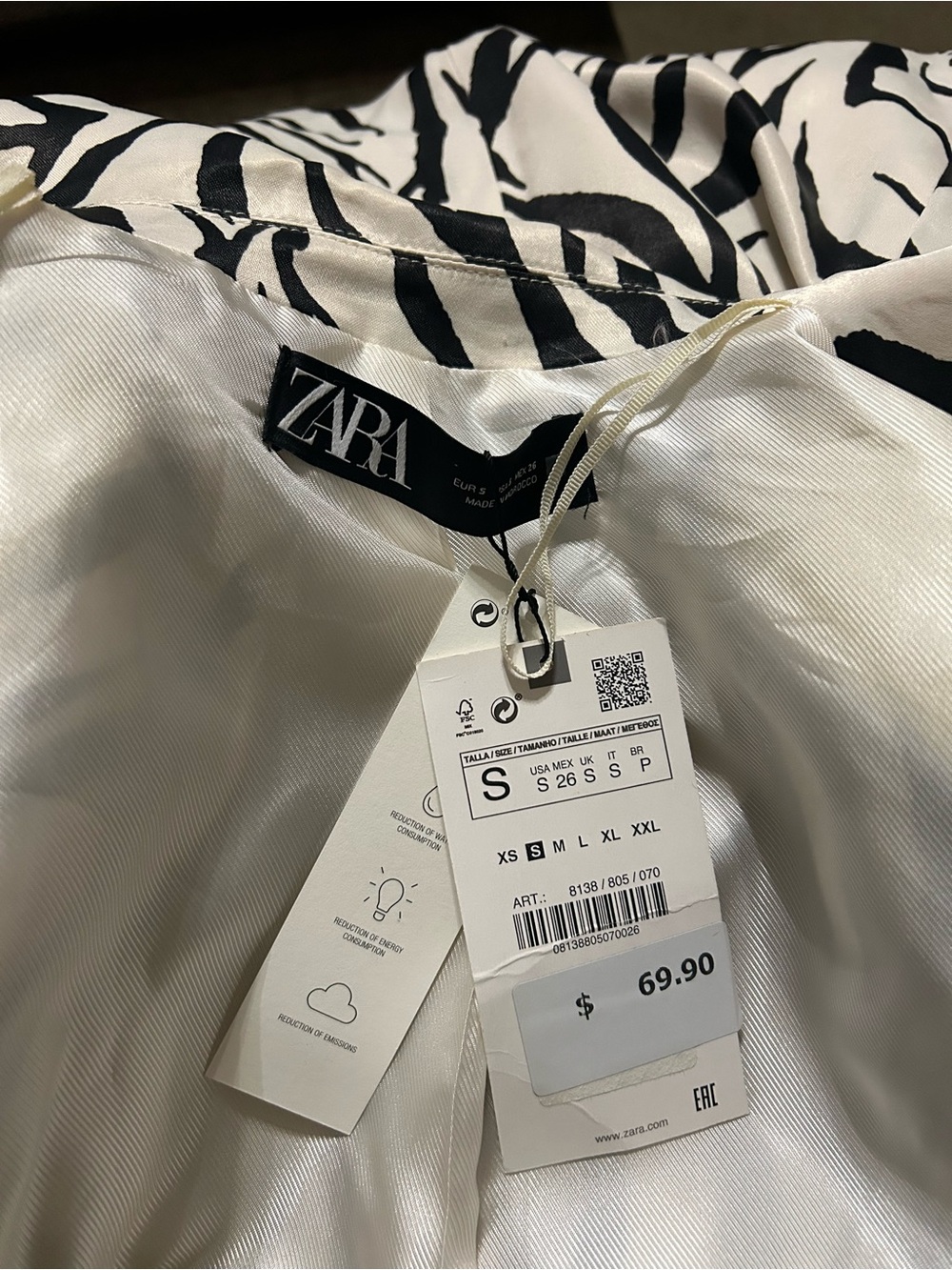 Zara Cream and Black Zebra-Print Open Blazer Jacket And 3/4 Sleeves, Sz S, NWT - Picture 8 of 8